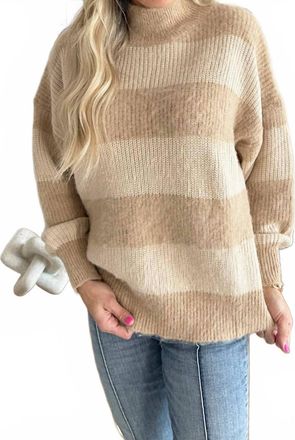 Gilli Mock Neck Oversized Stripe Sweater Top In Taupe