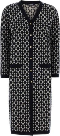Max Mara Lange jacquard wollen cardigan - Dames - Vesten - Blauw - XS - Wol - Truien & Vesten