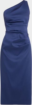 Aidan Mattox One-Shoulder Stretch Mikado Midi Dress