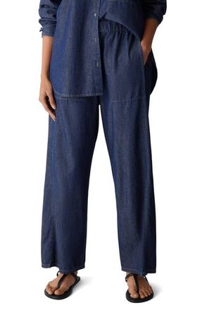 Eileen Fisher High Waist Ankle Wide Leg Organic Cotton Denim Pants in Dark Indigo at Nordstrom, Size Xx-Small