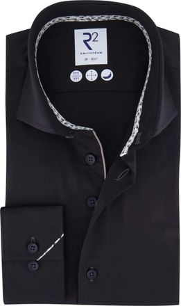 R2 Amsterdam Overhemden, Heren, Zwart, M, Katoen, Moderne Zwarte Zakelijk Overhemd