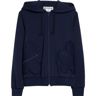 Comme Des Gar&ccedil;ons Floral Appliqu&eacute; Full Zip Hoodie in Navy at Nordstrom, Size X-Small