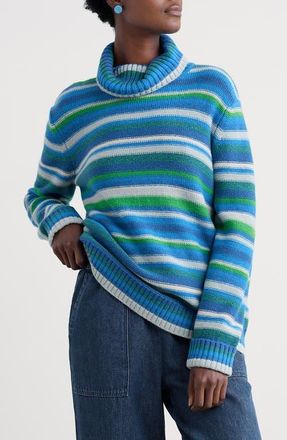 Seasalt Cornwall Braque Stripe Turtleneck Wool Blend Sweater in Concertina Shore Multi at Nordstrom, Size 16 Us