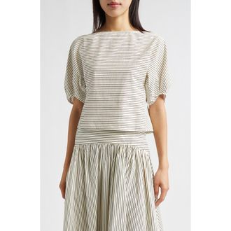 Staud Didi Stripe Top in Ivory/Dark Oak Micro Stripe at Nordstrom, Size X-Small