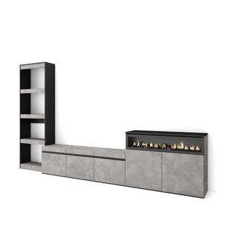 Skraut Home Skraut Home - Muebles De Sal&oacute;n Para Tv, Conjunto De Muebles Comedor, 310x186x35cm, Para Tv Hasta 65, Chimenea El&eacute;ctrica, Estilo Moderno, Gris Cemento