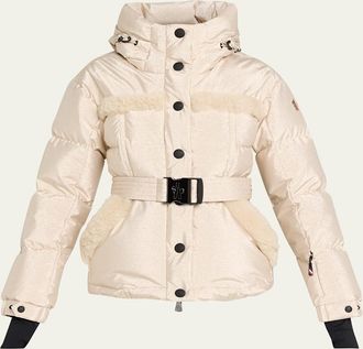 Moncler Mondim Metallic Shearling-Trimmed Hooded Down Ski Jacket