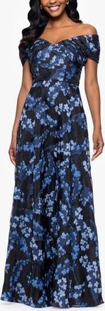 Betsy & Adam Embroidered Floral Off the Shoulder Gown in Blue/Multi at Nordstrom Rack, Size 4