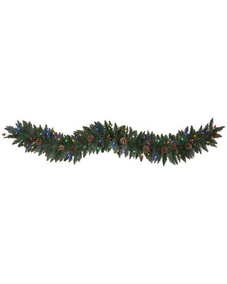 Nearly Natural 6ft. Snow Dusted Artificial Christmas Garland With 50 Multicolored LED Lights, Berries And Pinecones