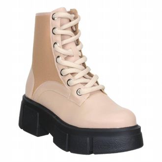 Offline Shoes Womens Block Heel Combat Boots In Nude