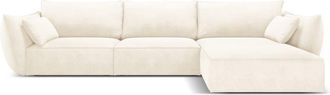 MICADONI Sofá esquinero derecho 4 plazas de tejido chenilla beige claro