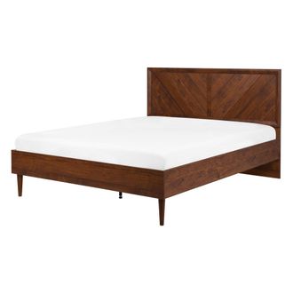 Beliani Beliani - Cama Doble De Madera Oscura 140 X 200 Cm Cabecero Alto Estilo R&uacute;stico Mialet