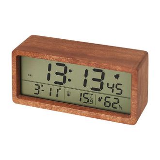 OEM Reloj De Madera Maciza, Reloj Multifuncional Sencillo, Luz Nocturna, Despertador De Madera Con Pantalla Grande - Marr&oacute;n