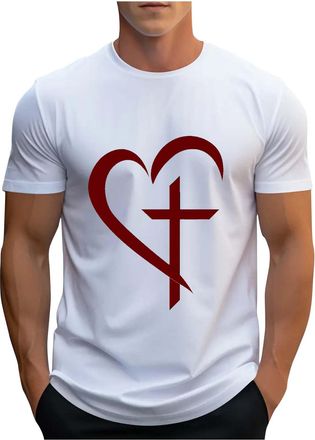 Generic Q-522 White Man Crew Neck Tops Casual Blouses for Man Short Sleeve Christian Love Graphic Loose Fit Long Summer Fall Shirt 2024 Clothing Trendy Countr