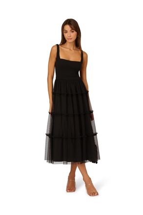 Adrianna Papell Womens Knit And Mesh Midi Dress - Black - Size 14 UK