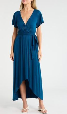 West K Flutter Sleeve High/Low Wrap Dress in Dark Teal at Nordstrom Rack, Size X-Large