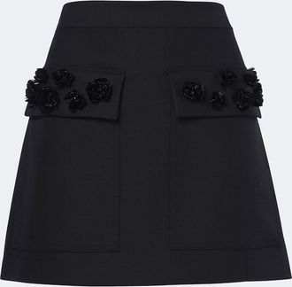 Plan C Embellished wool-blend gabardine miniskirt