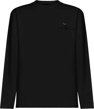 John Richmond Lange mouwen T-shirt met minimaal logo - Heren - Longsleeves - Zwart - XL - Katoen - Tops
