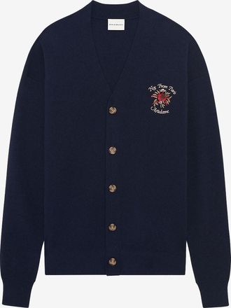 Dr&ocirc;le de Monsieur Cardigan mit V-Ausschnitt aus bestickter Merinowolle