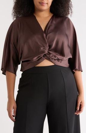 Renee C Satin Front Twist Top in Brown at Nordstrom Rack, Size 1 X