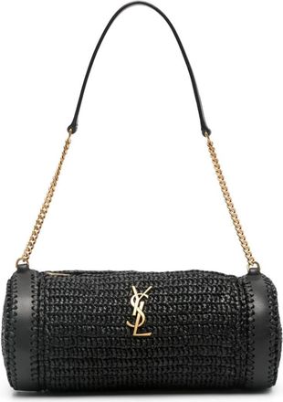 Saint Laurent small Sade raffia shoulder bag - women - Raffia/Calf Leather - OS - Black