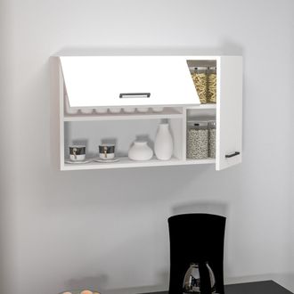 Dmora Mueble Colgante Rassa, 2 Estantes, 2 Puertas, 4 Compartimentos, 90x52h Cm Blanco