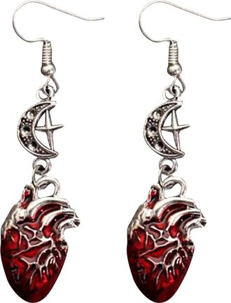 Generic Gothic Heart Earrings for Women Stylish and Exaggerated Halloween Ear Accessories Earring Stud Set (Red, One Size)