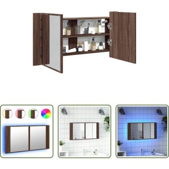 vidaXL Armadietto da bagno - Armadietto Specchio con LED Rovere Marrone 90x12x45cm Acrilico