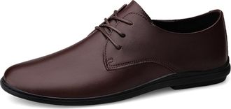 Generic Dress Oxford Formal Shoes for Men Lace Up Round Toe Derby Shoes Leather Block Heel Low Top Non Slip Rubber Sole Classic(Brown,7.5 UK)
