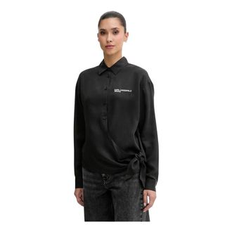 Karl Lagerfeld Overhemden, Dames, Zwart, S, Geknoopte Blouse