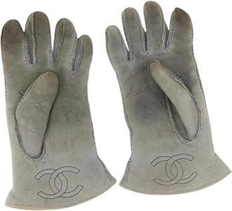 Chanel Pre-owned Leren Handschoenen - Dames - Vintage Accessoires - Blauw - ONE Size - Leer - Vintage