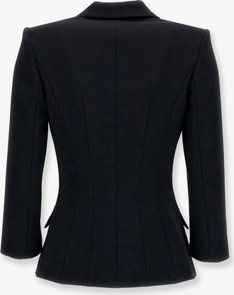 Elisabetta Franchi Womens Double-Breasted Blazer Black With Gold Monogram Polyester Blazers Jacket