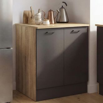IDMarket Mueble Bajo De Cocina 80 Cm Stil Mueble Auxiliar De 2 Puertas En Madera Y Negro