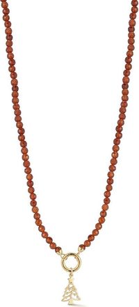 Ember Fine Jewelry 14K Yellow Gold Christmas Tree Charm Beaded Necklace in Gold/red at Nordstrom Rack