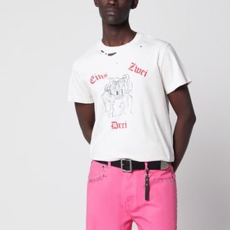 Dagger T-shirt color crema in cotone con dettagli distressed