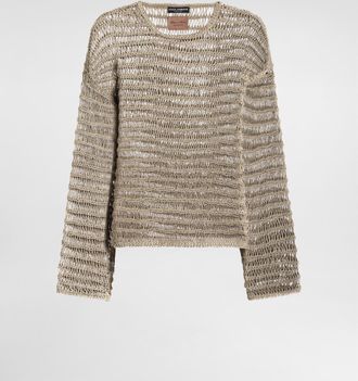 Dolce & Gabbana Cotton-linen Pullover - Man Sweaters And Cardigans Beige Xs