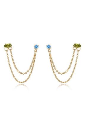 Ettika Double Piercing Chain Drop Earrings in Blue at Nordstrom