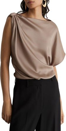 Reiss Kezia Twisted Draped Top in Champagne Neutral at Nordstrom, Size 2