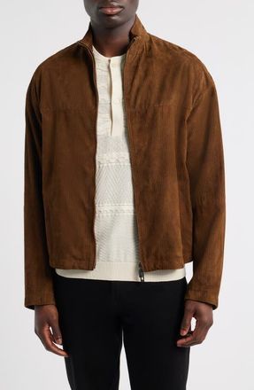 Emporio Armani Suede Zip Front Jacket in Solid Medium Beige at Nordstrom, Size 48 Us