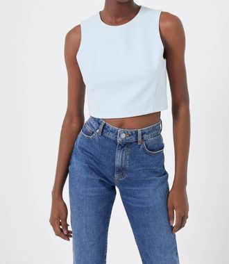 French Connection Whisper Sleeveless Crop Top In Light Dream Blue