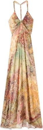 Oltre Lange satijnen jurk met open rug - Dames - Maxi kleedjes - Beige - XL - Satijn - Kleedjes