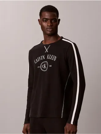 Calvin Klein Mens Brushed Waffle Long Sleeve Sleep Tee - Black - XL