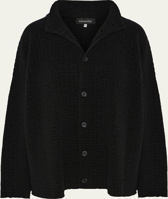 Eskandar 3/4 Width High-Neck Cardigan (Mid Length)