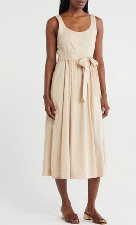 ZOE AND CLAIRE Belted A-Line Midi Dress in Light Khaki at Nordstrom Rack, Size Medium
