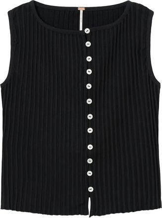 Free People Ribgebreide top met knopen - Zwart