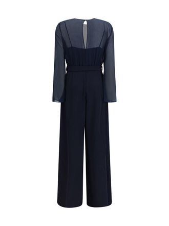P.A.R.O.S.H. Womens Cady And Chiffon Jumpsuit Blu Polyester Jumpsuits Dress