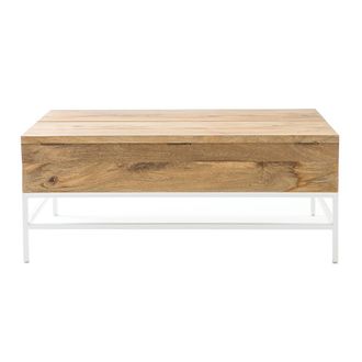 Miliboo Miliboo - Tavolino Basso Sollevabile In Legno Di Mango E Metallo Bianco Boho