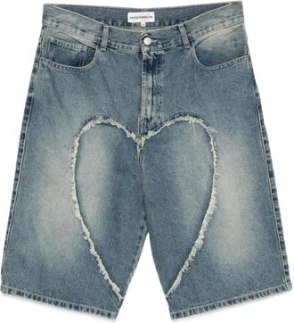 Carne Bollente Heart Denim Shorts - Heren - Denim shorts - Blauw - W28 - Denim - Korte Broeken