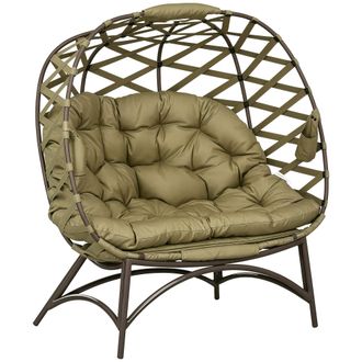 OUTSUNNY 2 Seater Egg Chair Outdoor With Cushion - Cup Pockets - Khaki | TJ Hughes