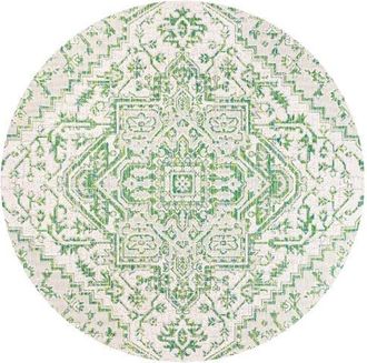 Jonathan Y Designs Estrella Bohemian Medallion Textured Weave Indoor/Outdoor Round Area Rug in Green/cream at Nordstrom, Size 5Ft 0In X 5Ft 0In