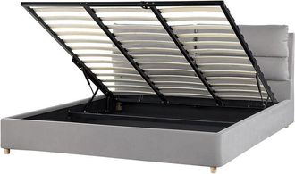 Beliani Ottoman Bed Velvet BATILLY 180 x 200 cm (EU Super King) Light Grey